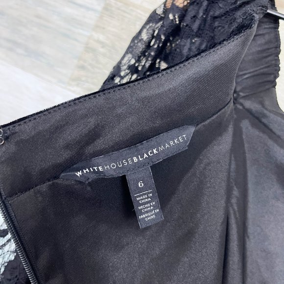 WHBM Off The Shoulder Lace Sleeve Velvet Shift Dress Black Cocktail Womens 6 - Picture 7 of 8